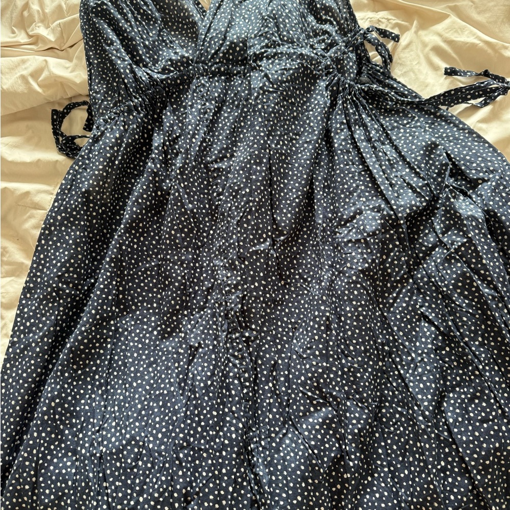 J Crew Navy & White Polka Dot Midi Coverup Dress Small